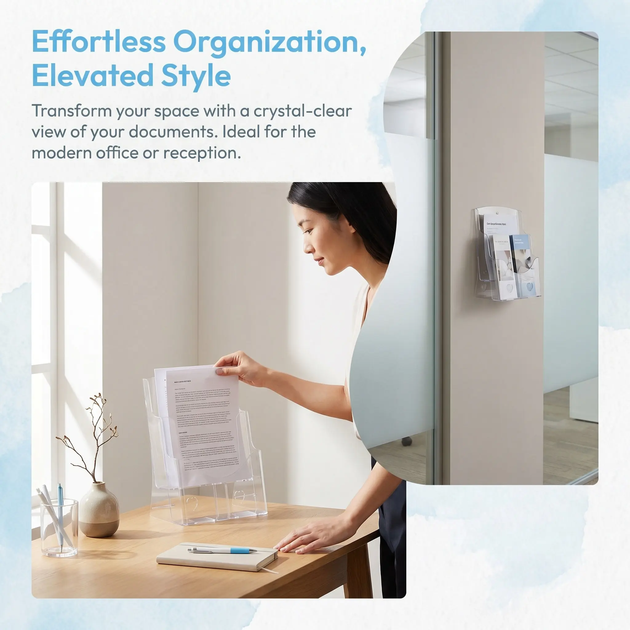 Acrylic A4 File Holder Portable Clear Document Rack Wall Mounted Paper Organizer Office Pamphlets Brochures Display Stand