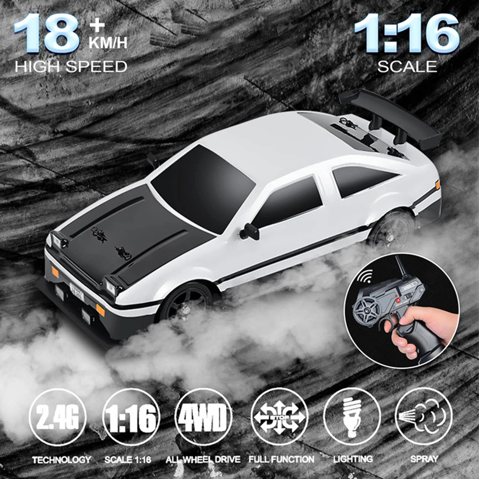 

Remote Control Car 1:16 Scale 2.4G RC Drift Car High Speed 4WD Racing Car for Adults Kids Rechargeable Toy Car with LED Lights