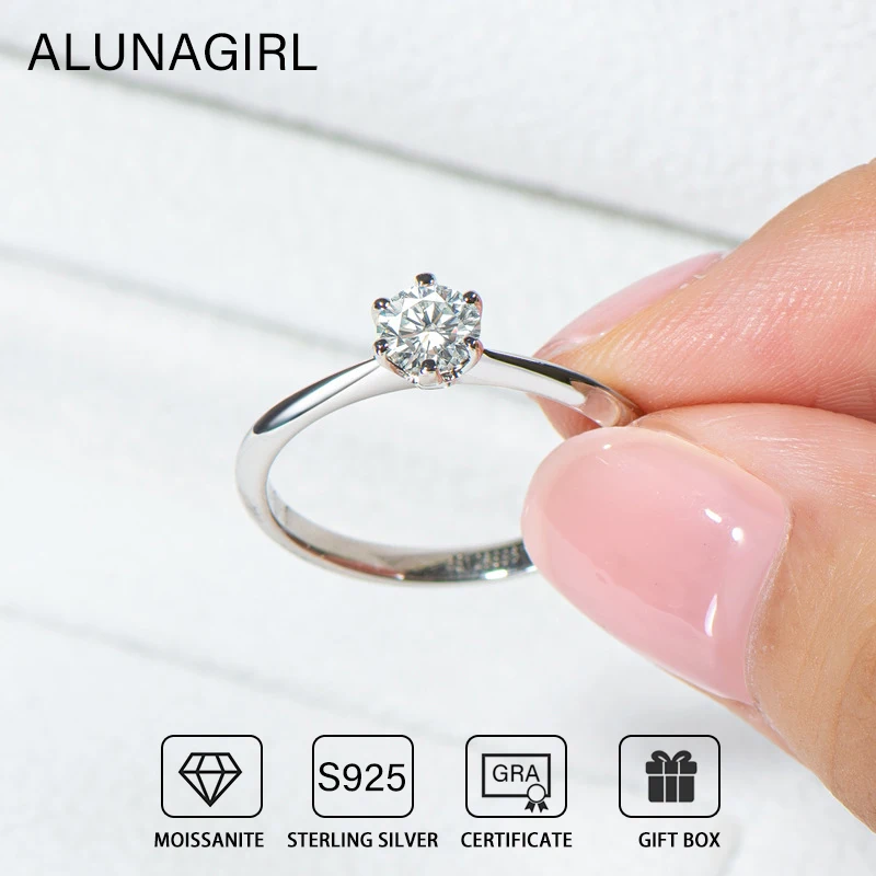 925 Sterling Sliver 0.5-2ct Real Moissanite VVS1 Lab Diamond Rings for Women Eternity Band Engagament Rings with GRA Certified