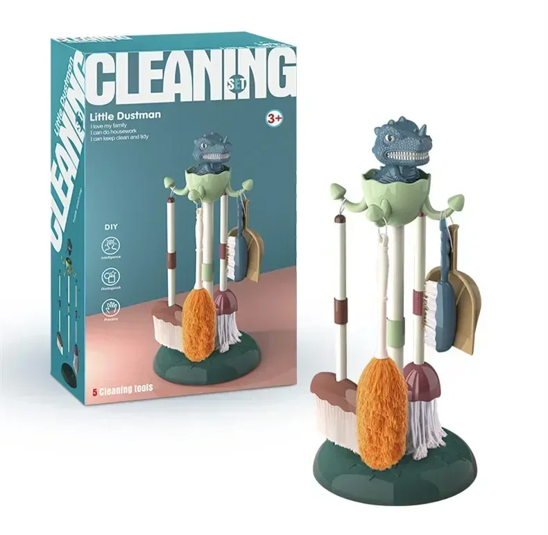 Funny Kids Dinosaurus Huishoudelijk Werktuig sets Speelgoed Fantasiespel Schoonmaken Bezem Mop Borstel kleine stofman Set Educatief Speelgoed kind Cadeau