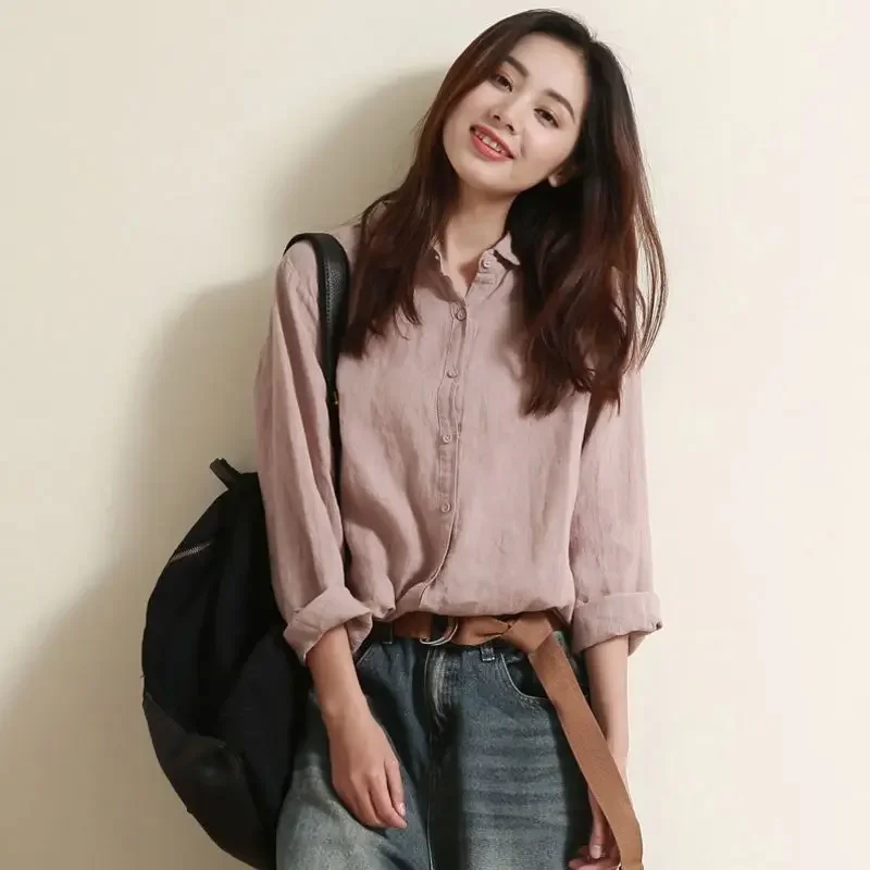 

Casual Literary and Artistic Style Long Sleeved Cotton Linen Shirt for Women's Spring Loose Fitting Commuting Trendy Top A118