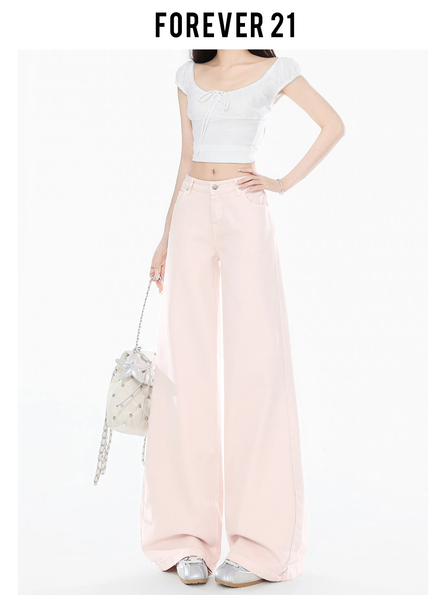 Jeans de Pierna Ancha y Corte Recto Color Rosa de Forever 21, Pantalones Vaqueros de Cintura Alta para Mujer, Estilo Casual de Verano