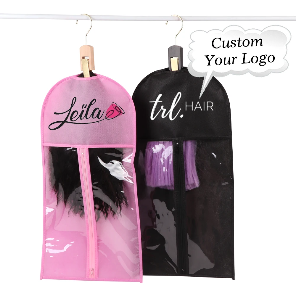 Nunify Hair Storage Bag With Custom Logo Wig Hangers Wooden Clip For Multiple Wigs Wig Bags Packaging 5-10Sets Wig Accessories