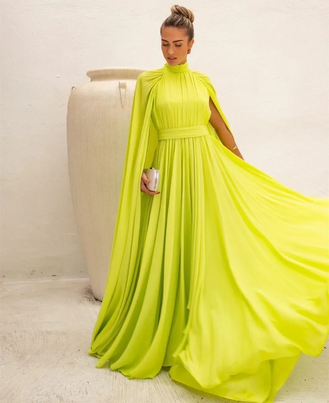 Saudi Arabia Evening Dresses Grass Green Sharon Happy Dress With Shawl Wedding Cocktail Prom Gown Woman\'s Abendkleider For Women