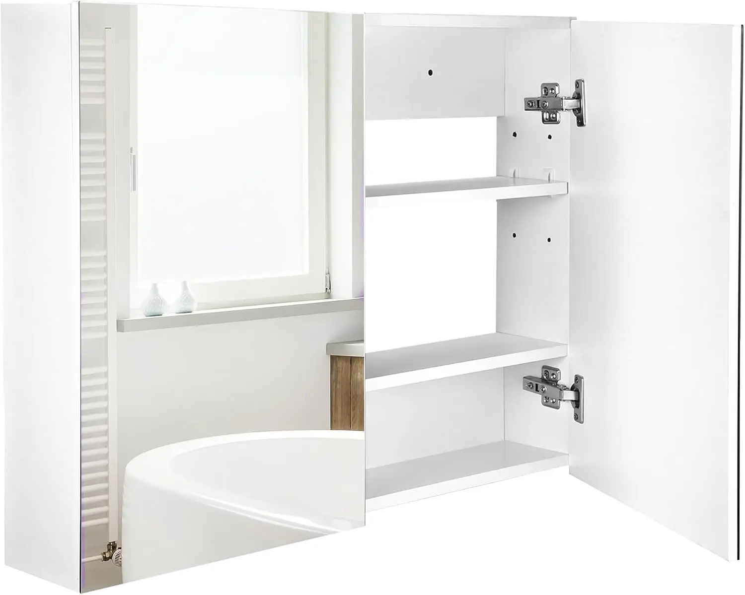 Double Door Wall Mounted Bathroom Mirror, 31.5" x 23.5" Medicine Cabinet with Modern Design, Large Storage, Customized