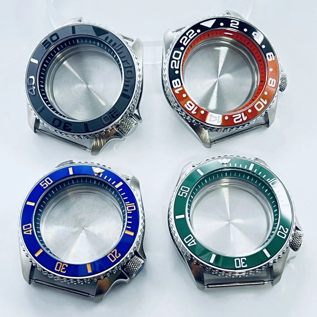 High Quality 42mm Silver Watch Case Black Blue Green Orange Ring Ceramic Bezel Fit NH34 NH35 NH36 NH38 NH70 NH72 Movement