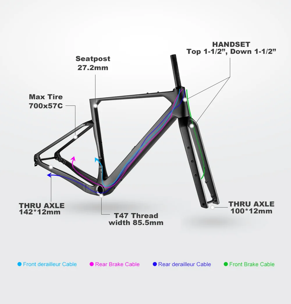 Spcycle G028 Carbon Gravel Bike Rahmen 700x57C UDH-Schaltauge Vollständig interne Kabelführung Gravel Fahrrad Carbon Rahmenset – Detail 9