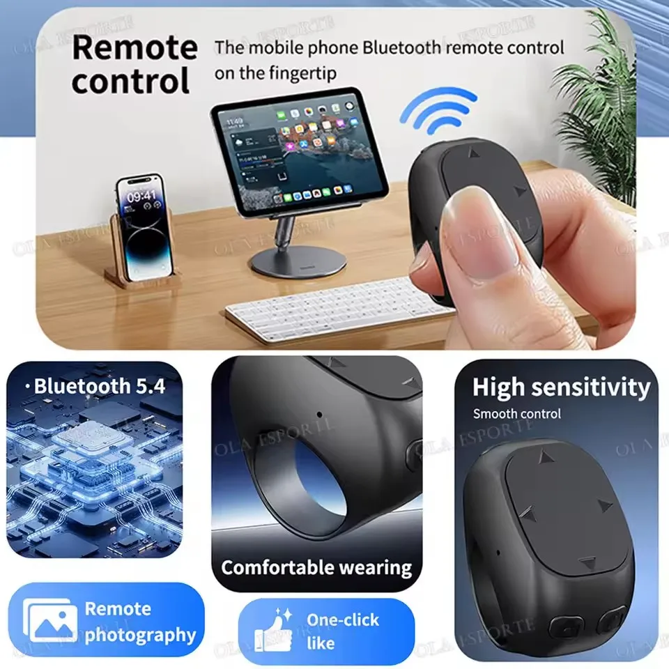 Remote Control Bluetooth Page Turning Ring Remote control Camera Multifunction Ring Compatible with iPad IOS Android Phones R12