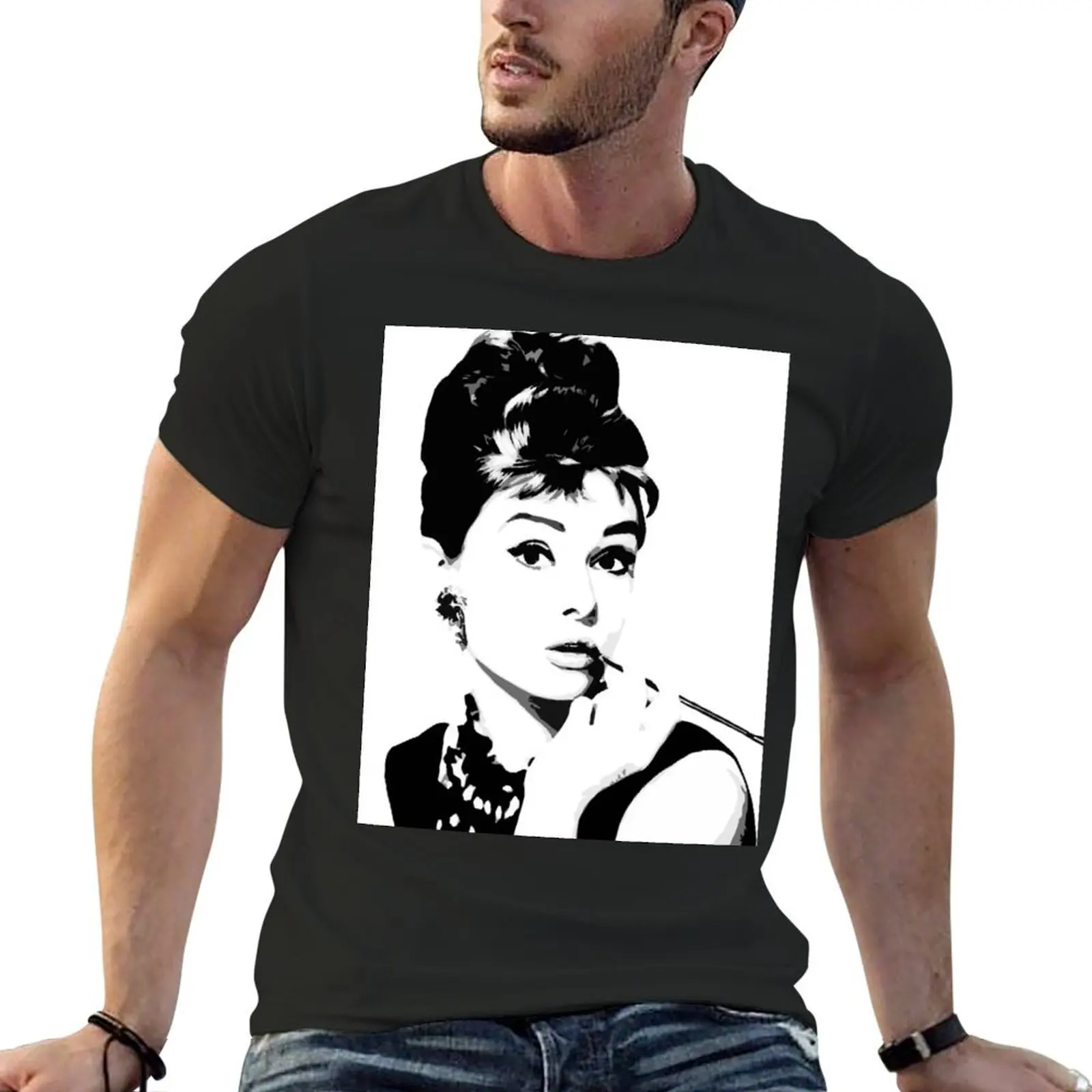 

Audrey Hepburn Portrait Ar T-Shirt plus size tops Aesthetic clothing tops Louboutins black t shirts for men