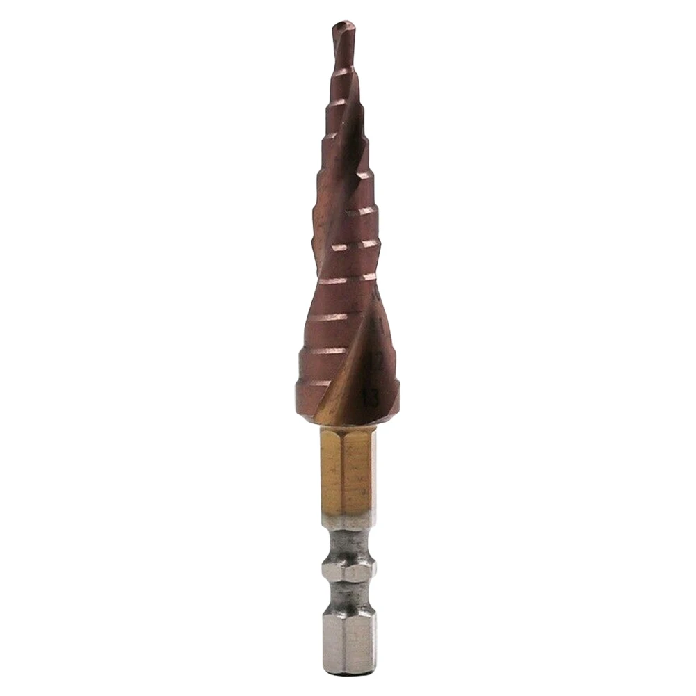 

M35 Hex Shank Woodworking Bit HSS-Co Cobalt Step Drill Bit 1/4 Inch 3-13mm Hex Spiral Groove Ladder Drill Metal-Wood Hole Cutter