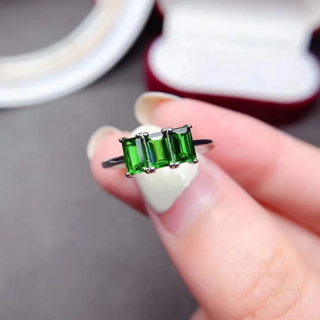 

100% натуральное хромированное кольцо с диопсидом, всего 0,6 карата, 3 мм * 5 мм, 100% натуральное серебряное кольцо с диопсидом, позолота, ювелирные изделия из серебра 925 пробы