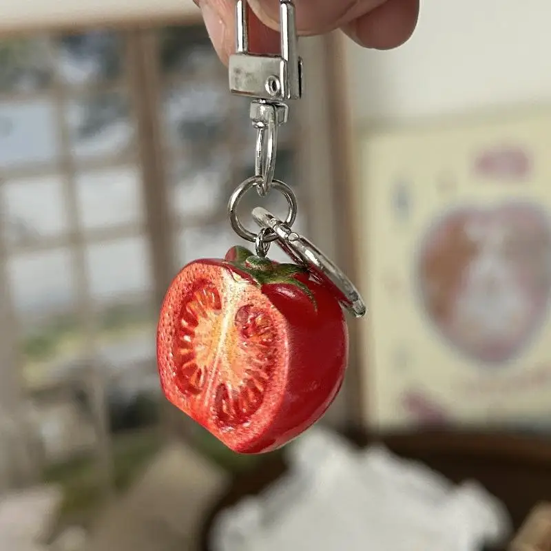 1/3Pcs 3D Half Cut Tomato Keychain Plastic Fruit Charm Cute Pendant For Phone Case/Bag Ideal Birthday Gift For Women And Girls