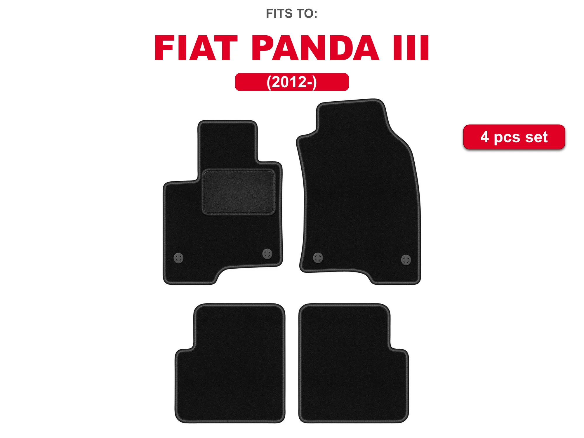 Image of Auto-Veloursteppiche für: Fiat Panda III 2012- Schrägheck, schwarzes Auto, passgenaues Autofußmatten-Set