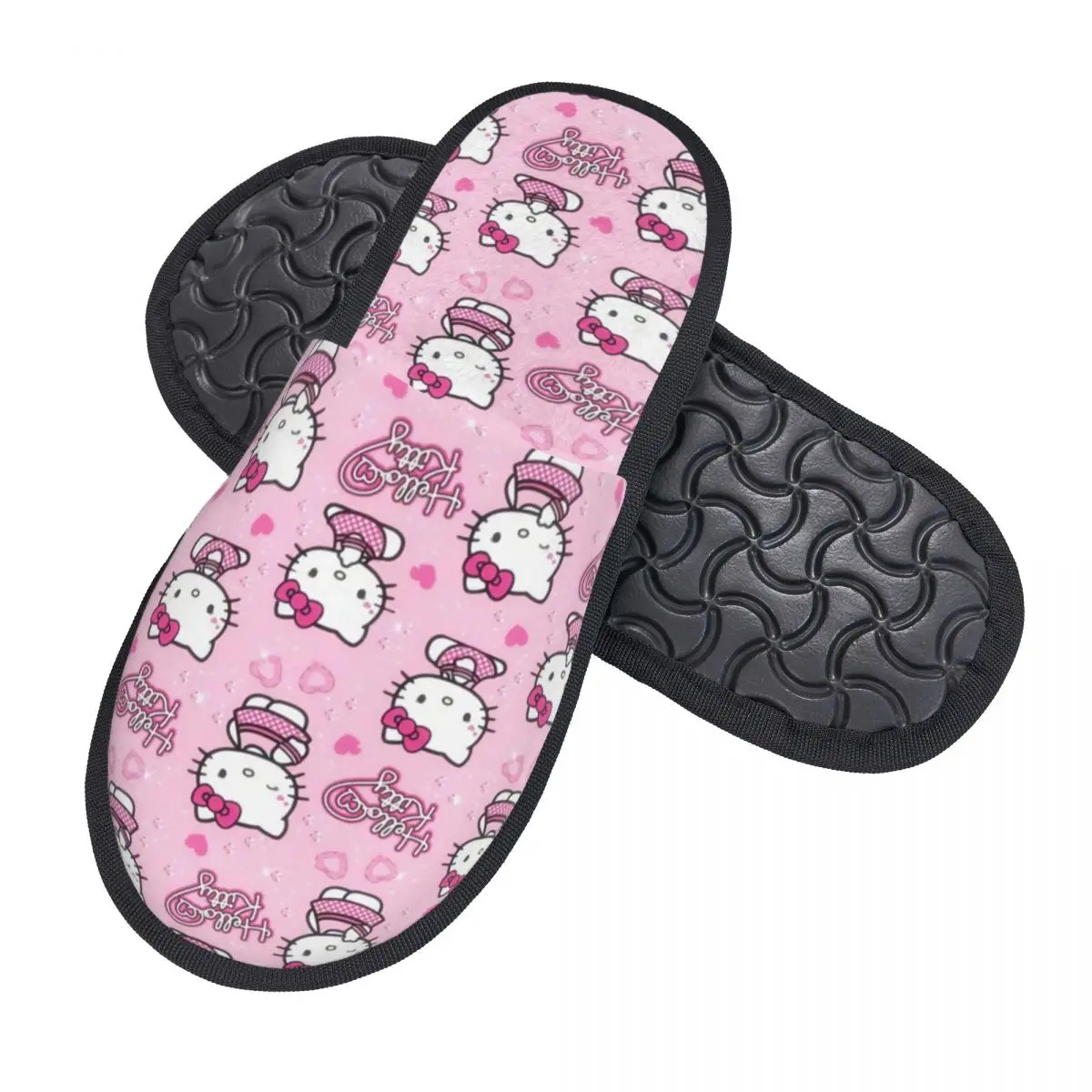 Chinelos de gato de manga Hello Kitty personalizados para mulheres, espuma de memória, sapatos de quarto e casa