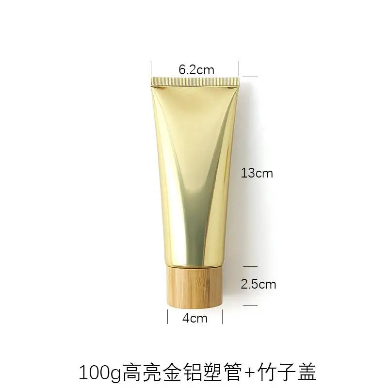 

100pcs 50ML 60ML 80ML 100ML Empty Gold Plastic Soft Squeeze Tube Bamboo Lid Sliver Refillable Bottle Cosmetics Packing Container