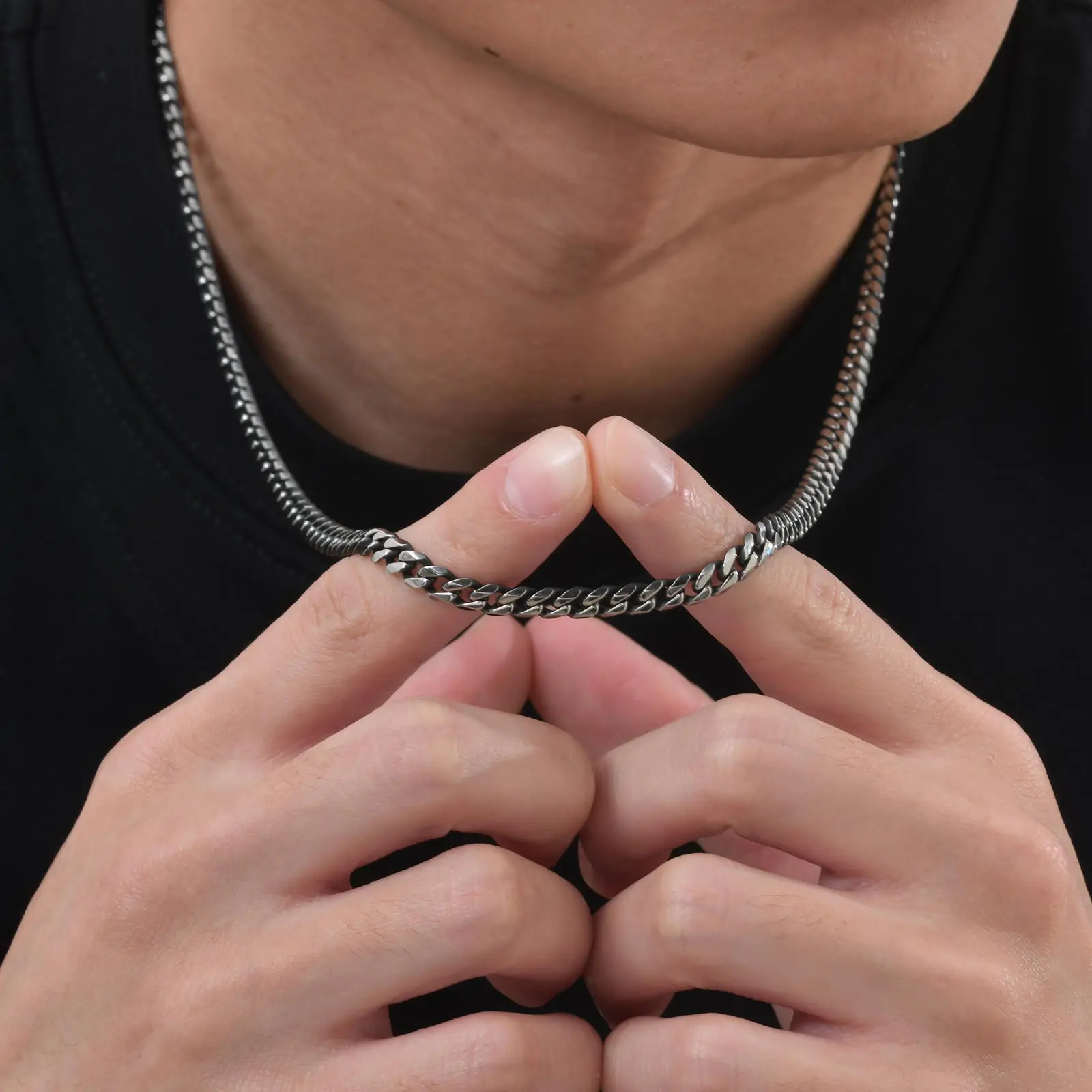 Basic Punk Cuban Necklaces for Men Women,3/5/7/9/11mm Stainless Steel Miami Curb Collar,Retro Silver Black Gold Color Chain Gift image 4