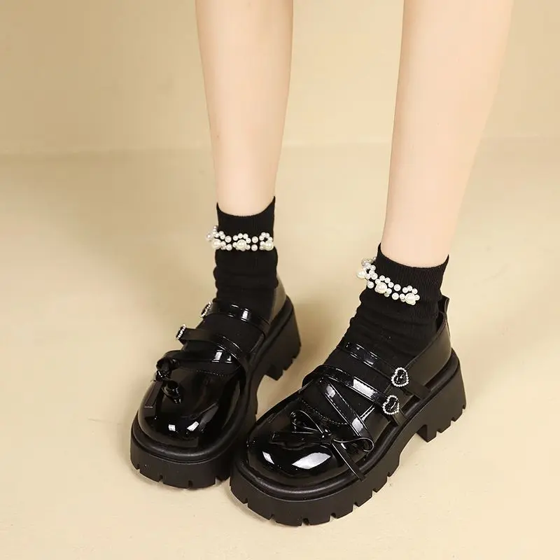 Black Mary Jane Shoes for Women with Bow Platform Woman Pumps Round Toe Slip on Vacation Non Quick Delivery Summer 2025 Popular