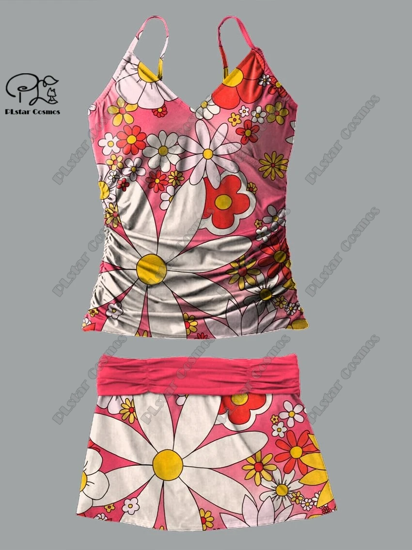 Costume da bagno estivo da donna con scollo a V, piccolo e fresco, con stampa floreale, gonna a bretelle, costume da bagno in due pezzi, vacanza, viaggio, nuovo costume da bagno Q-9