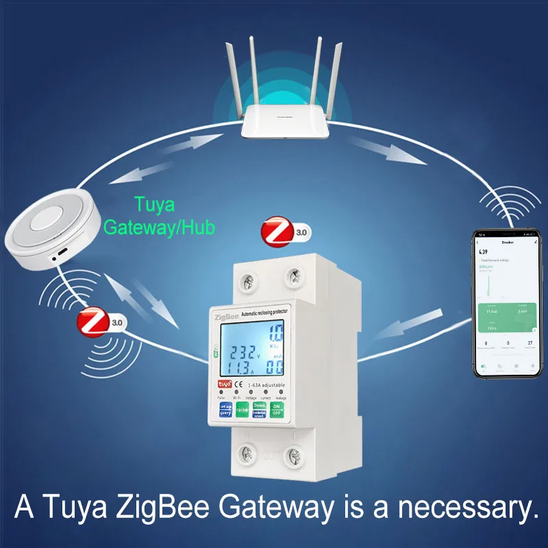 Solar PV Bi direção Two Way Tuya Smart ZigBee Medidor de Energia Monofásico 80A Din Rail Power Monitor Wattmeter Voltímetro Ampermeter 110V 240VAC