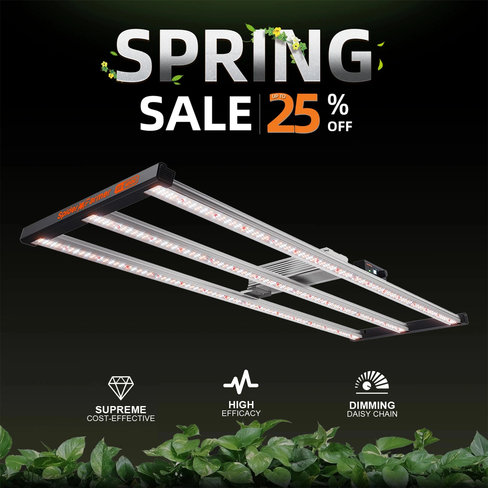 

Spider Farmer SE4500 320W Led Grow Light Bluetooth & WiFi Smart APP Control Dimmable High Efficacy for 2x2FT