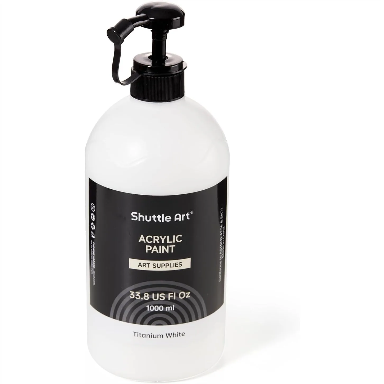 

Titanium White Acrylic Paint 33.8oz Pump Bottle with Cover, Fast Drying High Coverage for Canvas Wood Fabric & Crafts