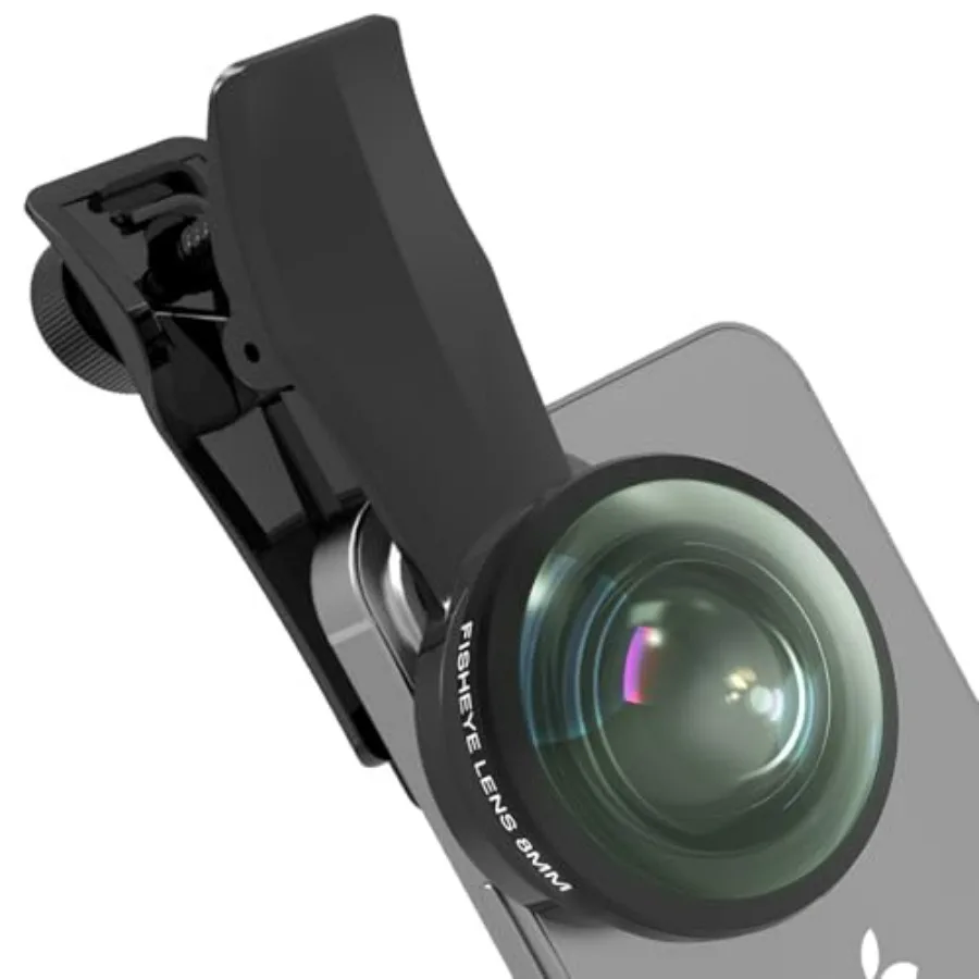 

8-мм объектив Fisheye 220° для iPhone и Android-смартфонов с универсальным креплением на резьбу 17 мм и черной портативной сумкой в комплекте