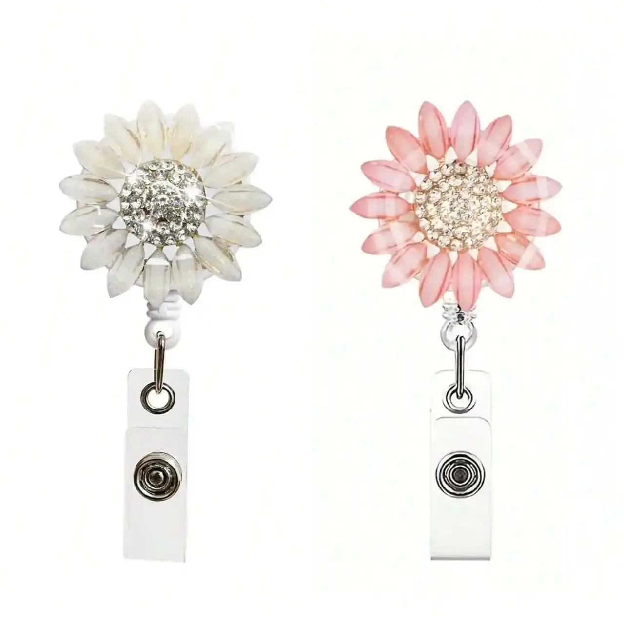 قطعة واحدة من بكرة شارة عباد الشمس المصنوعة يدويًا قابلة للسحب مع مشبك معدني - حبل انفصال 24 بوصة، 360 درجة °   خطاف دوار، سلك نايلون متين