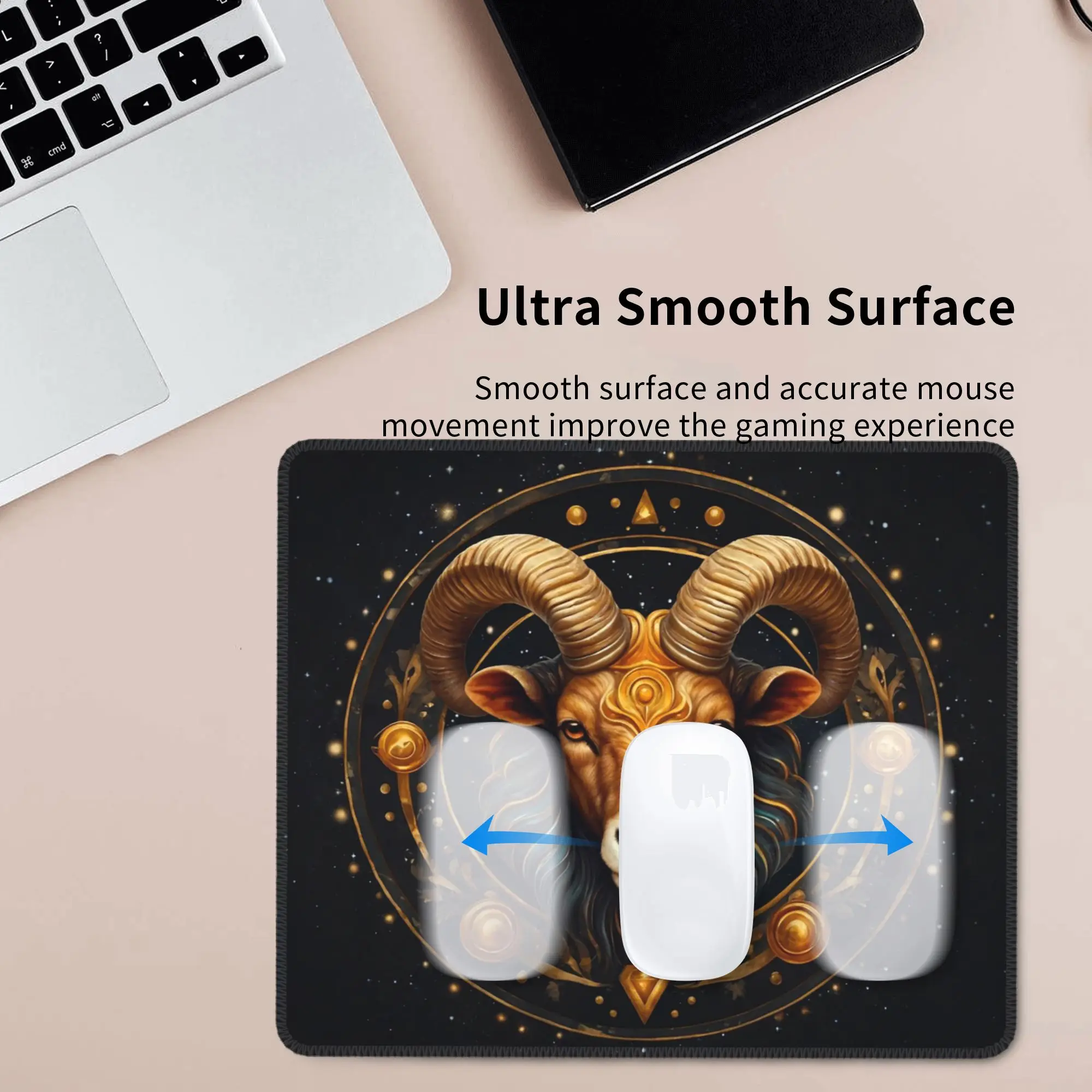 Aries Zodiac Celestial Goat and Ram Horns Mouse Pad Computer Keyboard Mouse Mat Gamer PC Laptop Desk Mat Accessories Table Mats