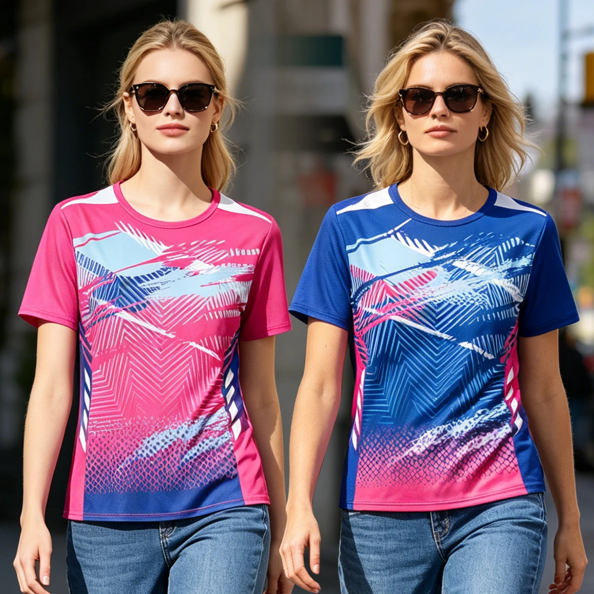 Ladies' Summer Casual Printed Gradient Short-Sleeved Comfortable Round-Neck Oversized T-Shirt Loose Sports Running Versatile Top