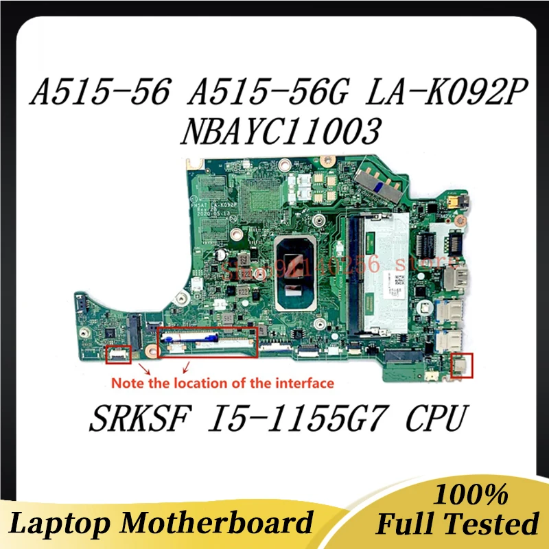 Mainboard fh5at LA-K092P für acer A515-56 A515-56G laptop motherboard nbatc1103 mit srksf I5-1155G7 cpu 100% voll getestet gut