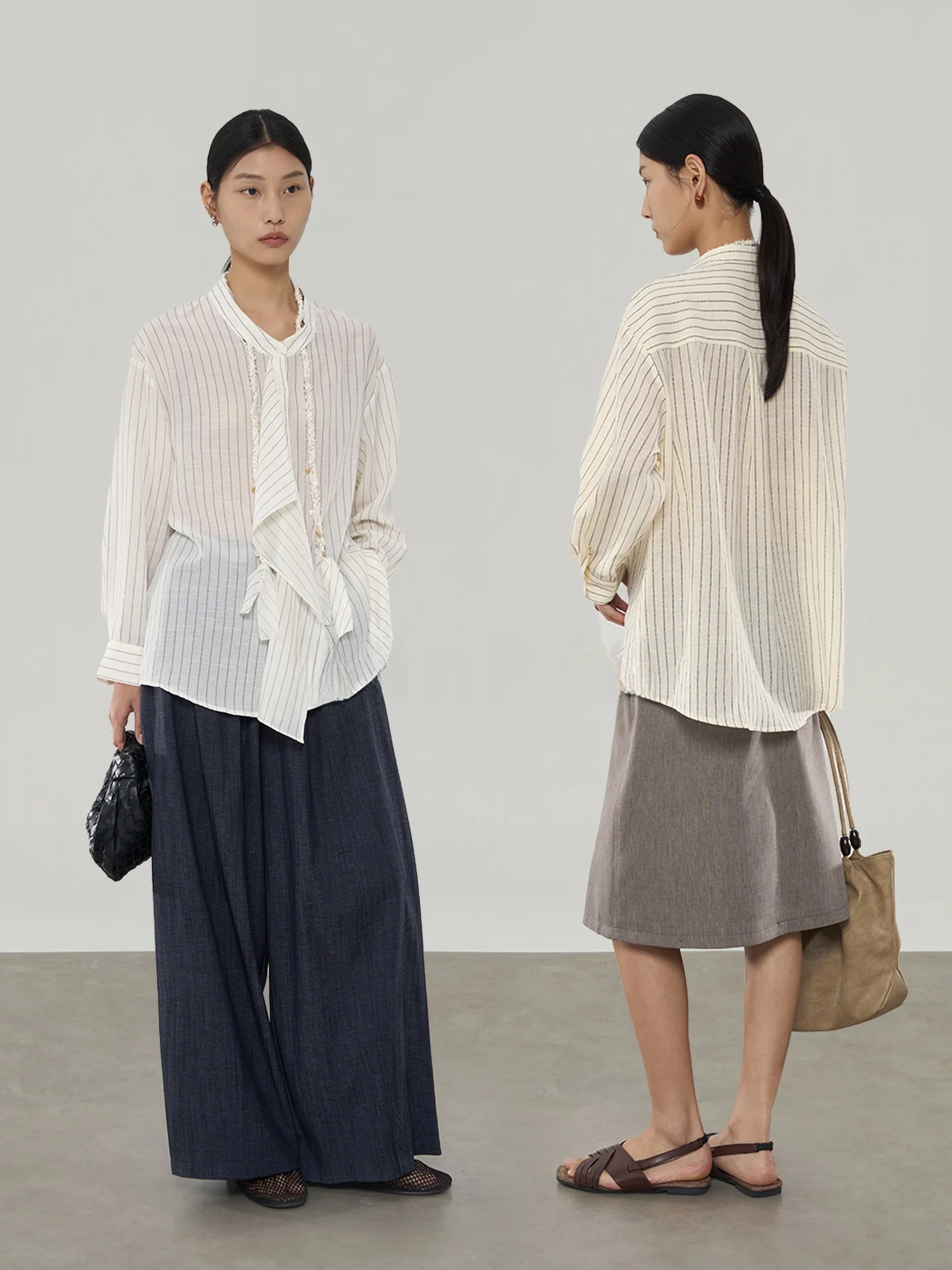 

Рубашка Dan Ran в полоску с асимметричным подолом, женская, новая модель, с длинными рукавами, для повседневной носки, из полиэстера, с V-образным вырезом, без карманов, стандартный крой