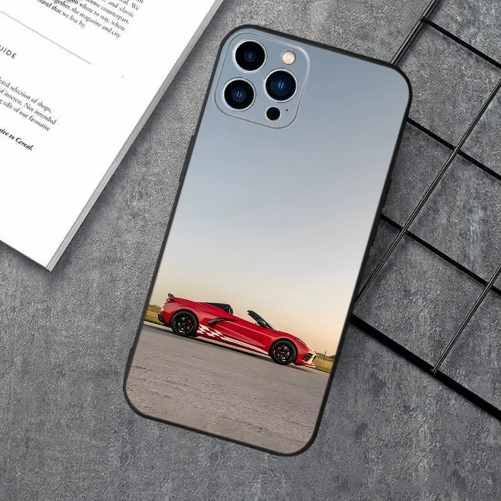 Fashion C-CorvetteS C8 C6 Phone Case For iPhone 16,15,14,13,12,11,XS,XR,X,8,7,Pro,Max,Plus,mini Silicone Black Cover