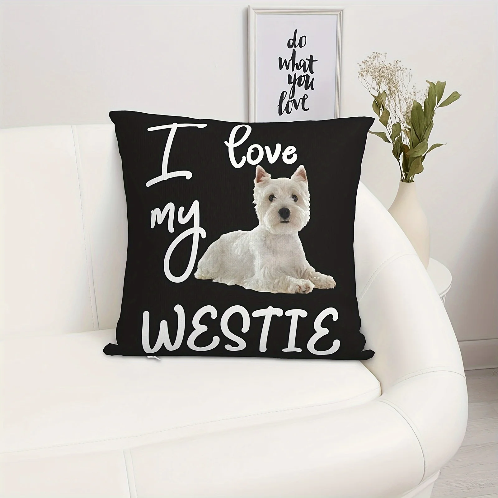 Double Sided I Love My Westie Dog Cartoon Pattern Decorative Throw Pillow Case West Highland White Terrier Cushion Cover Home