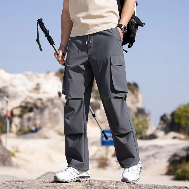 

Мужские прямые брюки-карго с несколькими карманами, весна-лето, свободные спортивные повседневные брюки, модные брендовые брюки с эластичным поясом