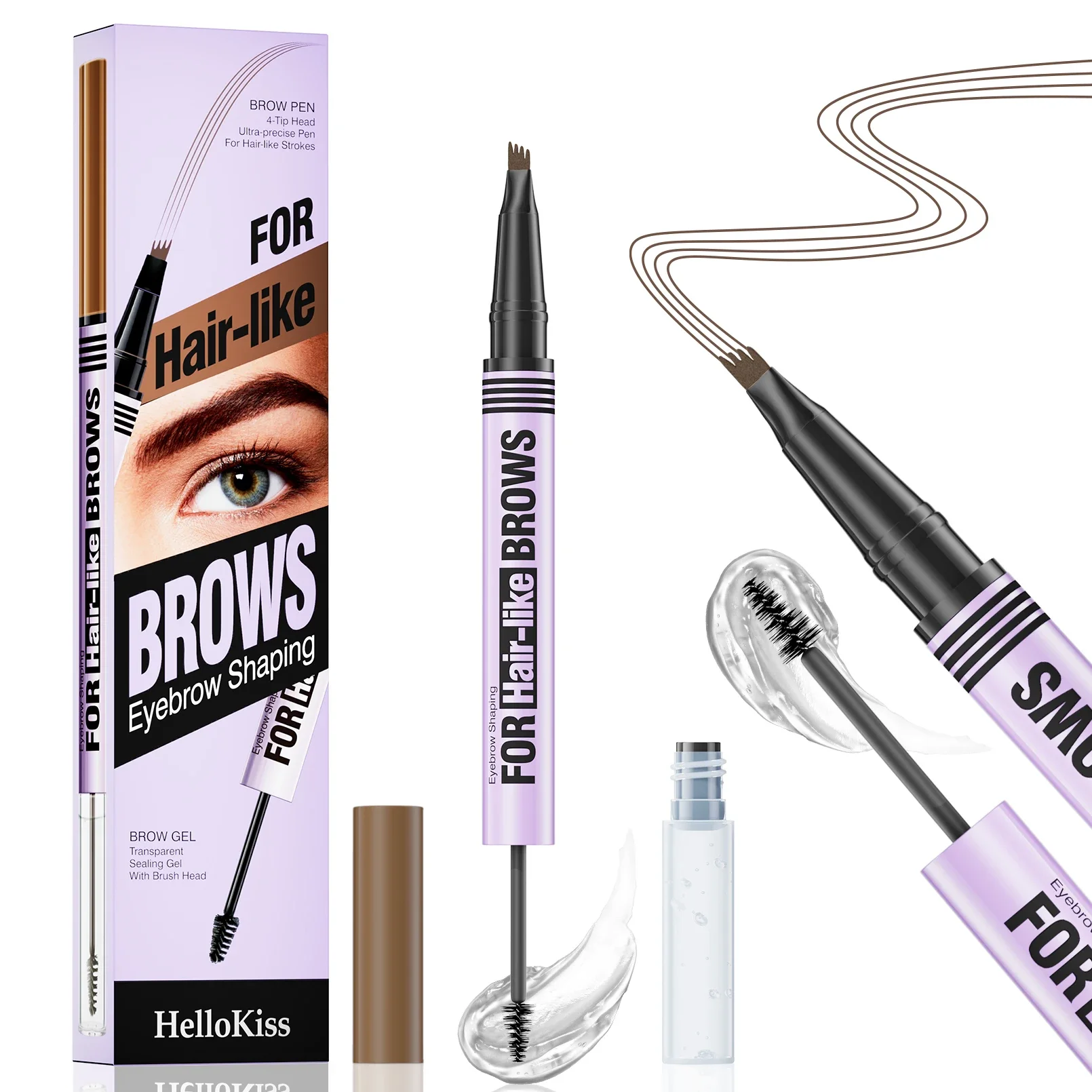 Waterproof Eyebrow Pencil 2in1 Liquid Gel Pen Long Lasting Cream Makeup Kit Four Claw Double End Natural