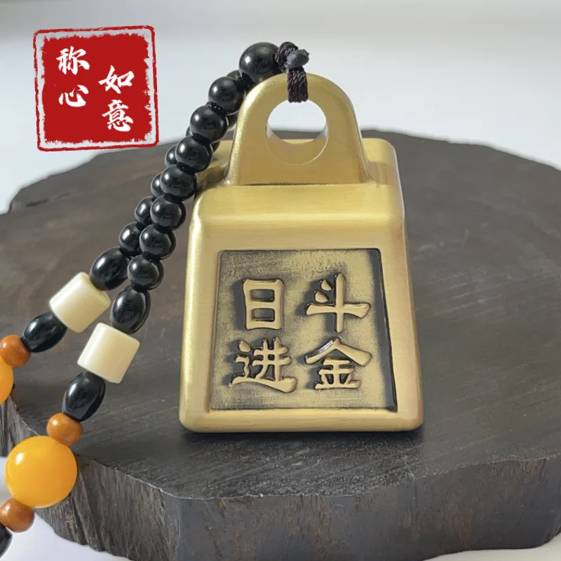 

Brass Brushed Glaze Seal Weight Handheld Piece Craft Ornament Wealth Fortune Attraction Wish Fulfillment Turning Copp