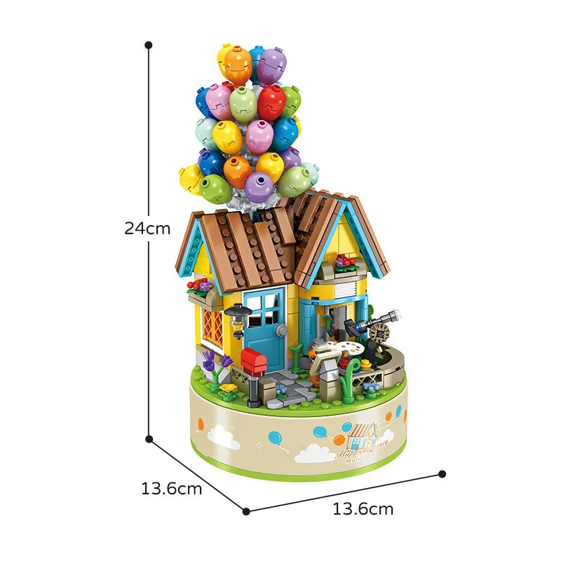 

Creative Music Box Street View Block Figures Construction Set Model Balloon House Building Brick Educational Toys For Kids Gifts