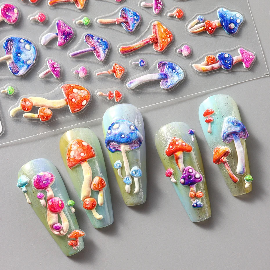 Pegatinas de Arte de uñas en relieve 5D, calcomanías autoadhesivas, diseños coloridos, deslizadores de esmalte de Gel, decoración de uñas DIY