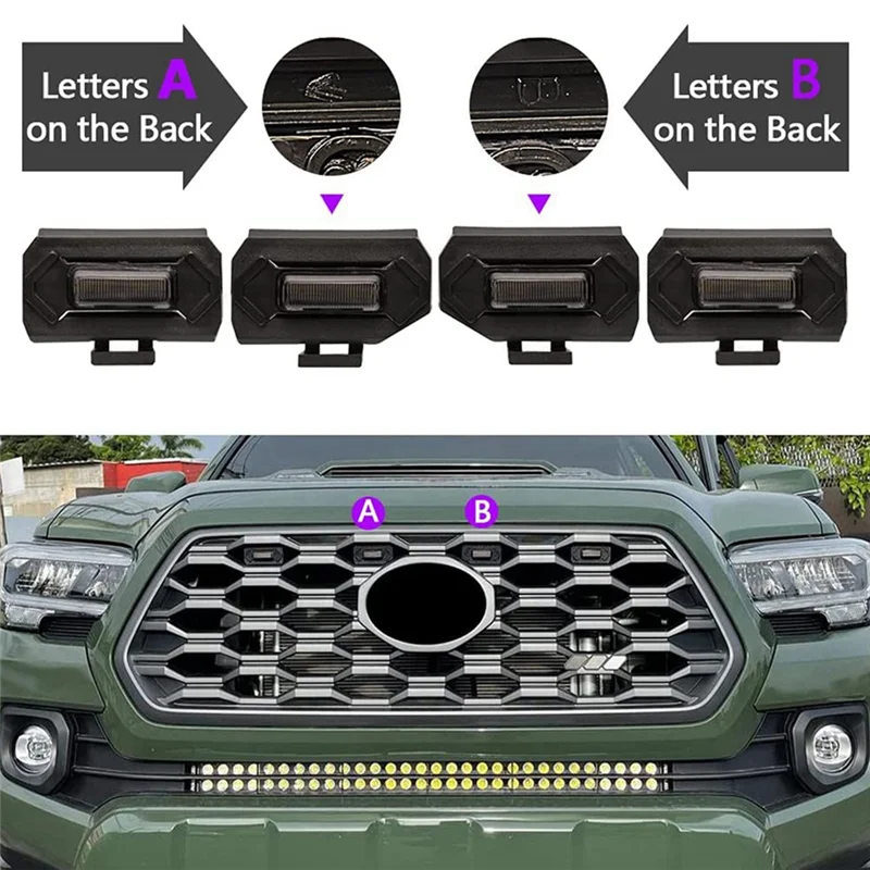 ABZV-4PCS Lampu Kisi Depan LED Mobil Lampu Panggangan Eksternal Lampu Kuning Asap Aksesori Mobil
