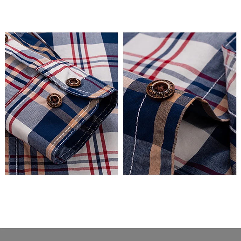 Camisa de manga larga para hombre, camisa 100% de algodón de alta calidad, a rayas, informal, de negocios, a cuadros, a la moda, ropa de marca de ajuste estándar