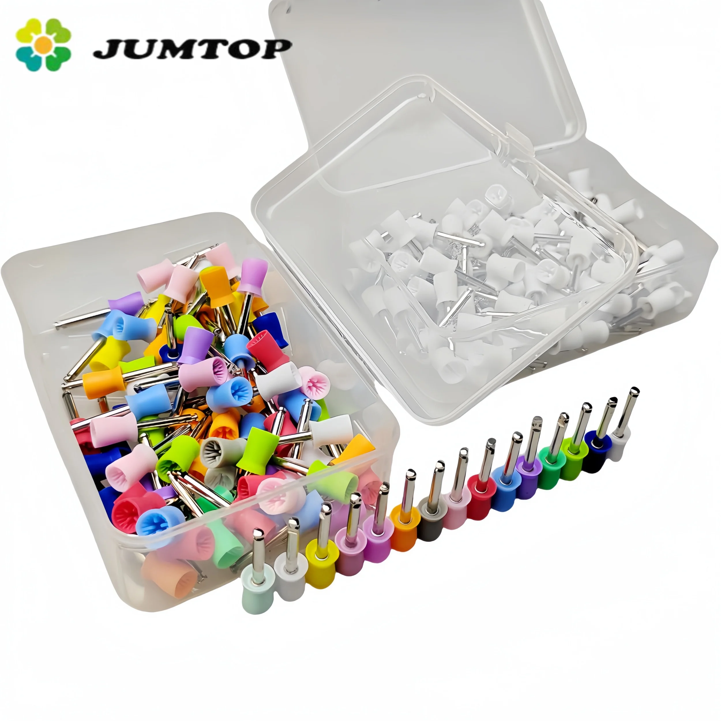 JUMTOP 100Pcs/Box Dental Polishing Cup Latch Type Rubber Tooth Polishing Brush Prophy Cup for Low Speed Contra Angle Handpiece