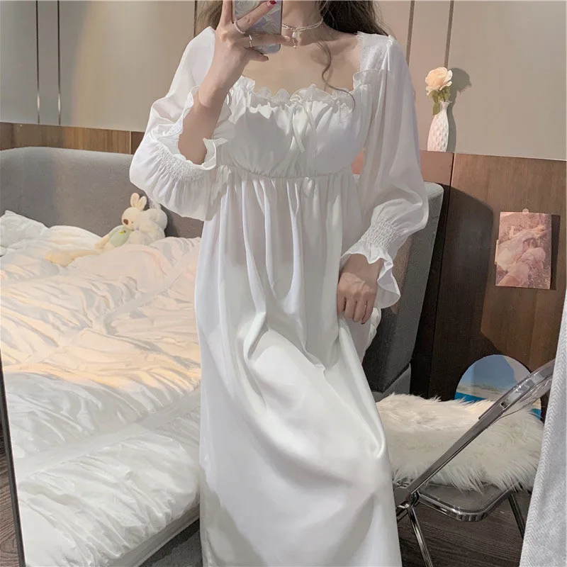 Sleepwear Female Long Nightdress Retro Palace Style Princess Nightgown Sleepdress Spring Casual Rayon Home Dress Lounge Wear