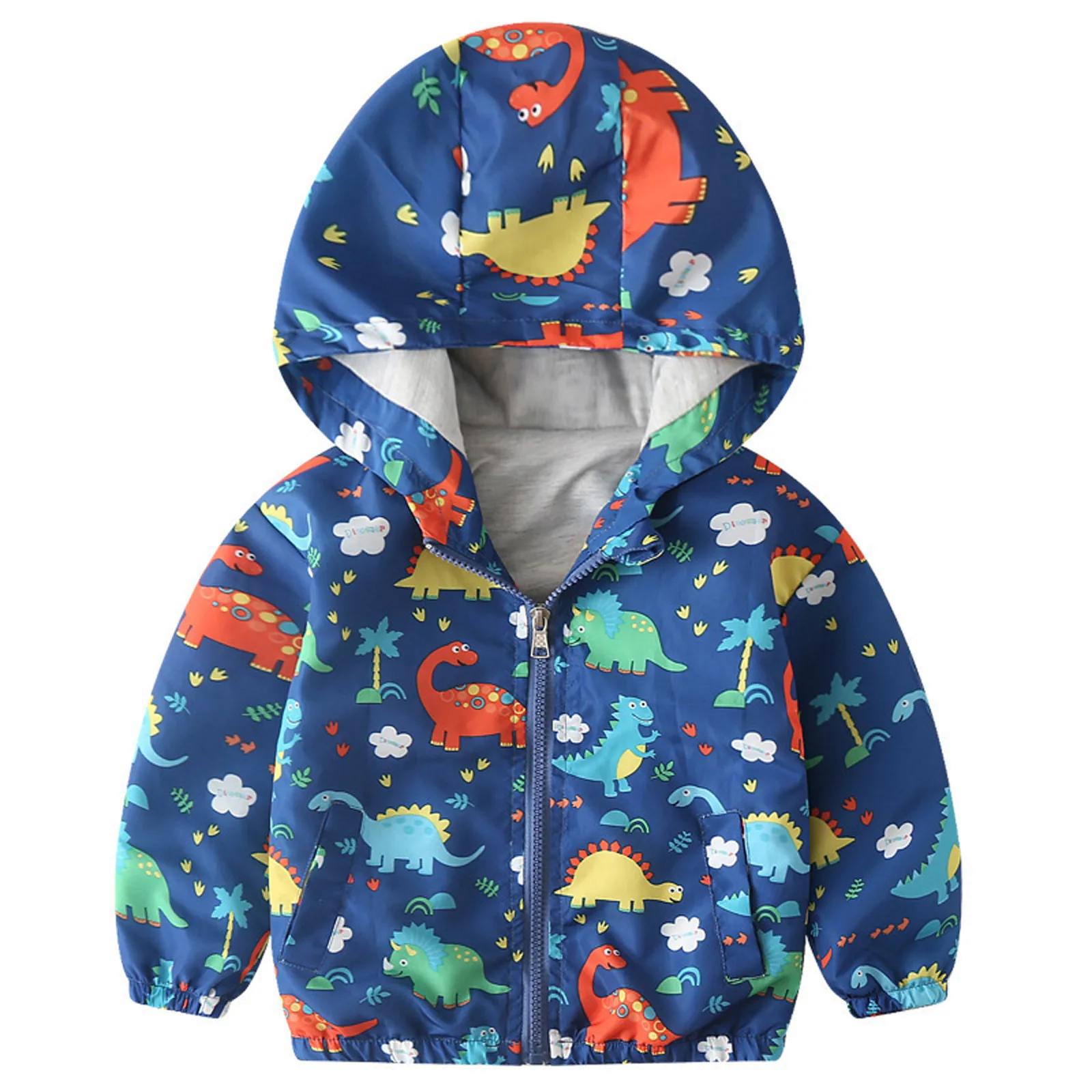 Kids Boys Coat Hooded Dinosaur Girls Windproof Baby Toddler Cartoon Windbreaker Zipper Thin down Jacket Boys Thick Kids Jacket