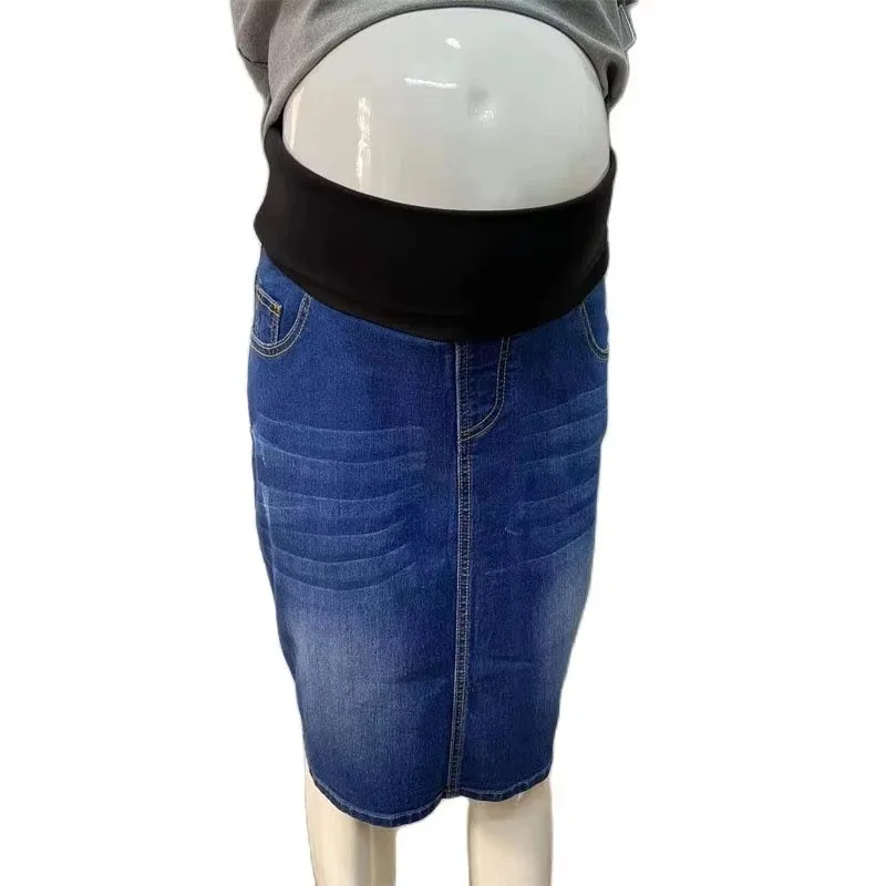 Women Maternity Denim Skirt High Waist Good Stretch Foldable Waist Band Pregnant Jean Skirt Plus Size S To 4XL