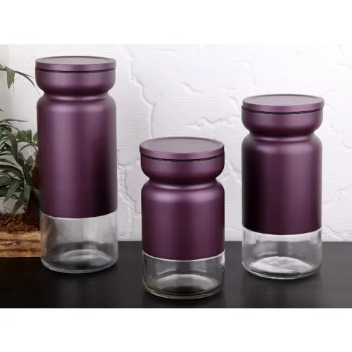 Glass 3'lü Purple Storage Container Set