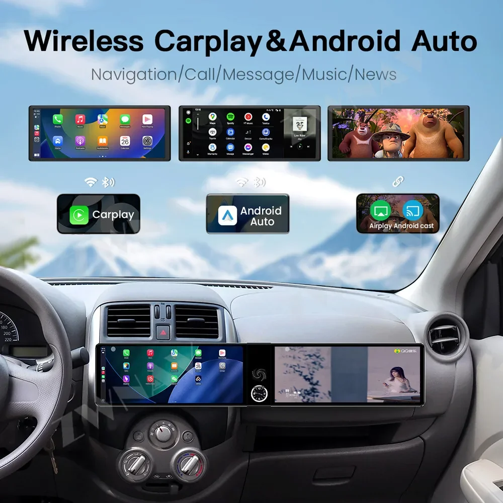 Dual 12.3 Inch Android 13 Car Stereo for Nissan Sunny 2011-2013 Wireless CarPlay GPS Navigation Touch Screen Multimedia Player