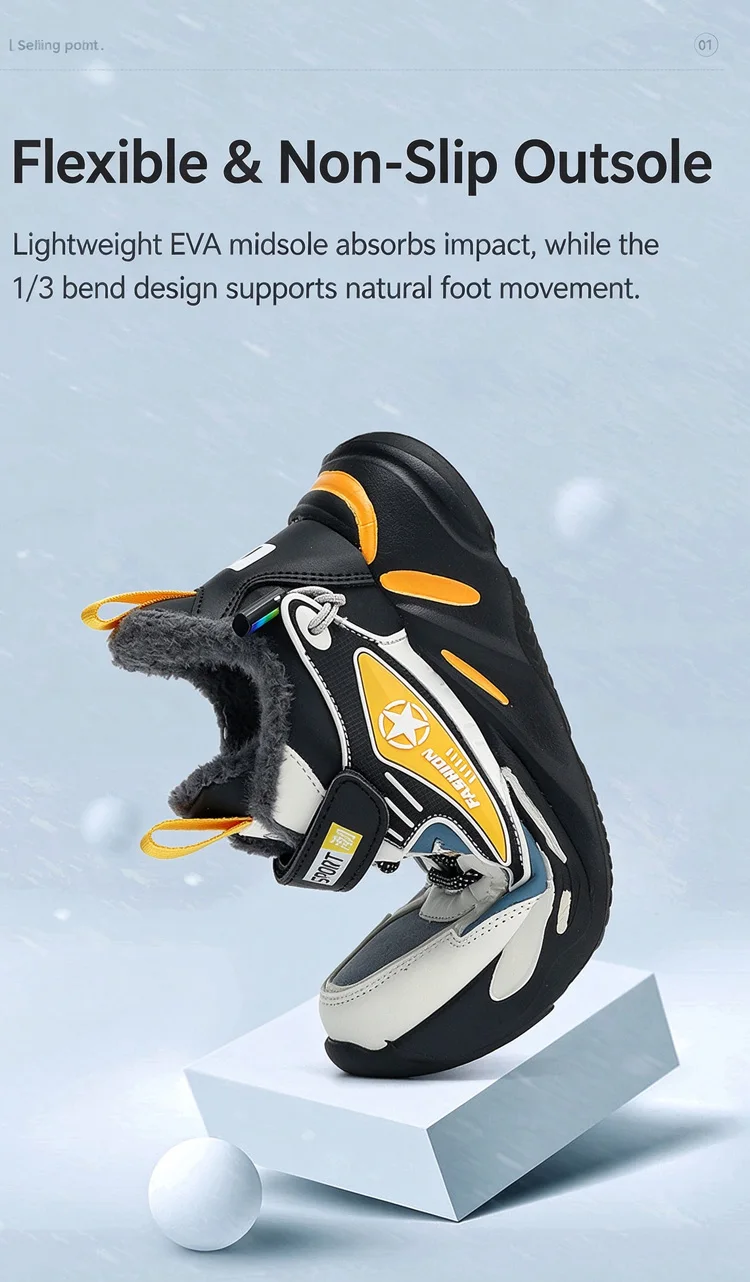 Leichte, mit Fleece gefütterte Winter-Sneaker für Kinder, Jungen und Mädchen, warme, rutschfeste Freizeitschuhe für den Außenbereich, bequeme Sportschuhe für Kinder. – Detail 8