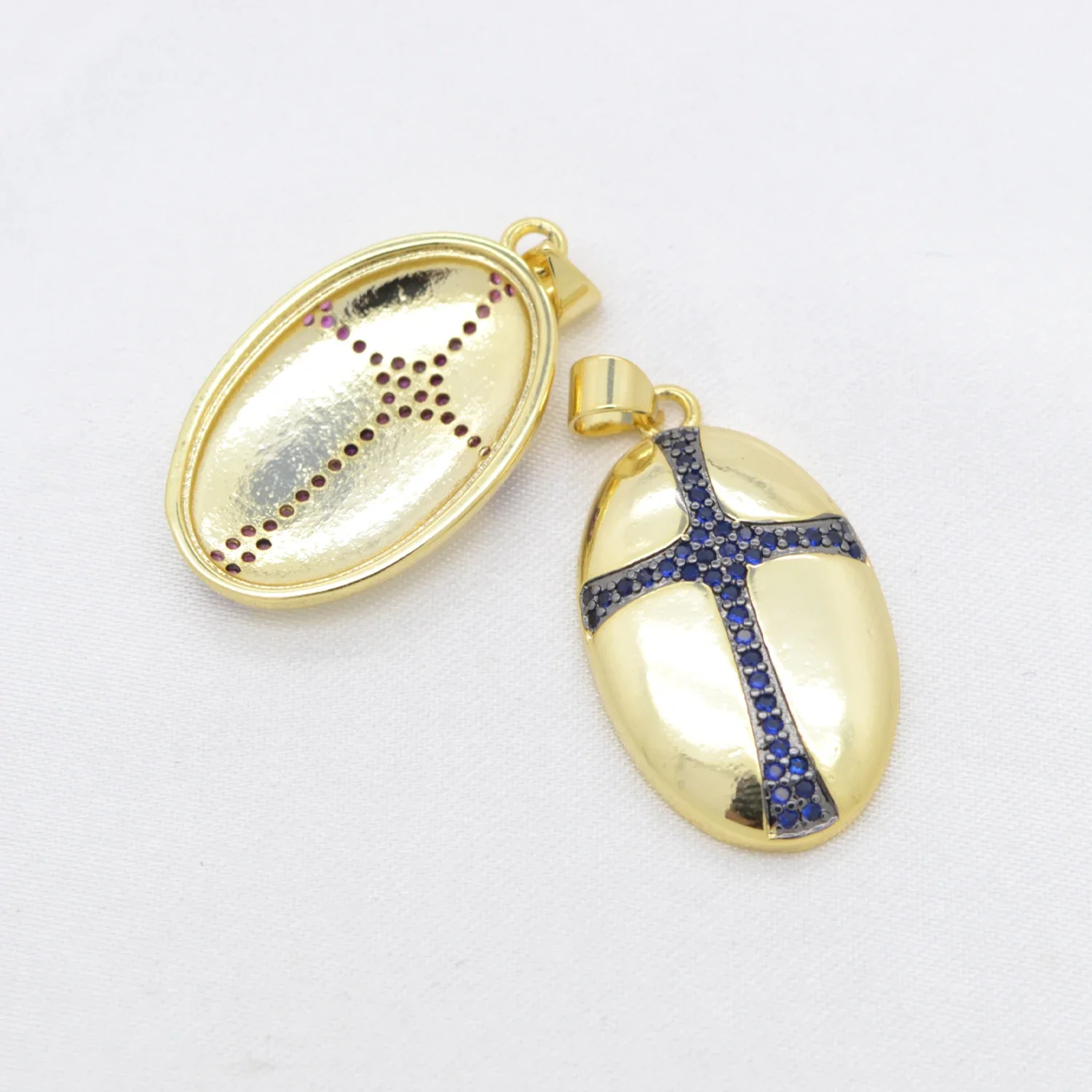 10 Pcs Copper Gold Plated Pendant DIY Necklace Chain Jewelry Accessories Oval Cross Charms Inlaid Zircon for Women Men Wholesale