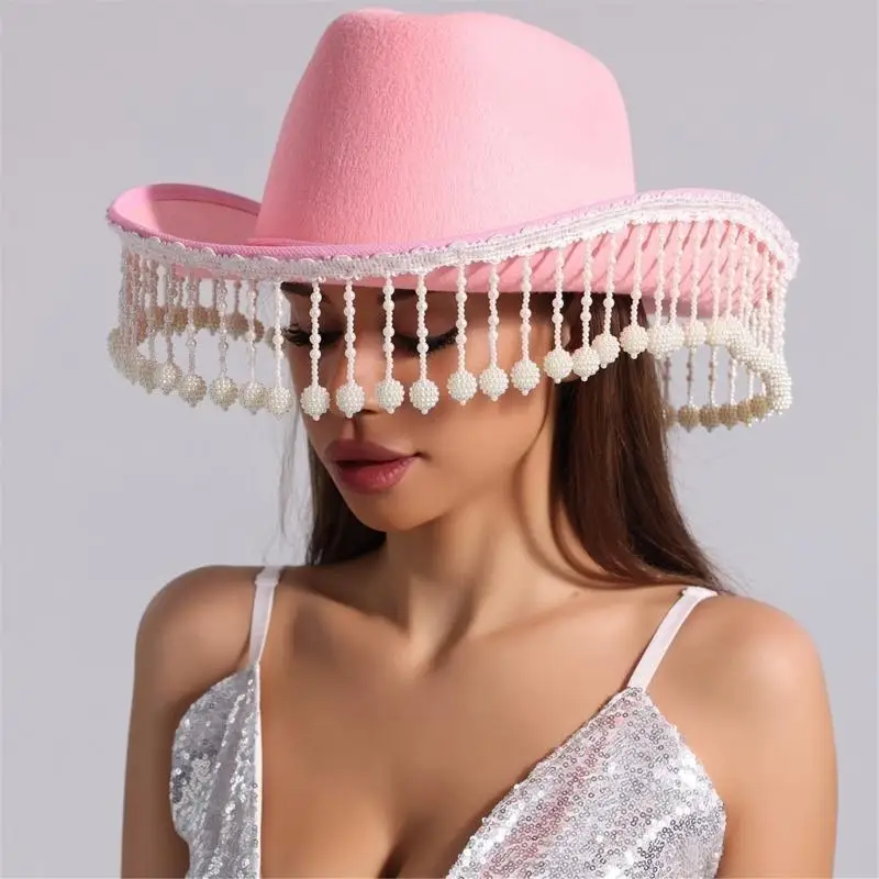 39BD Cowgirl-Hut mit Fransen und Strasssteinen für Damen, Cosplay-Kostüm, Junggesellenabschied, Kopfbedeckung, Hochzeit – Detail 2