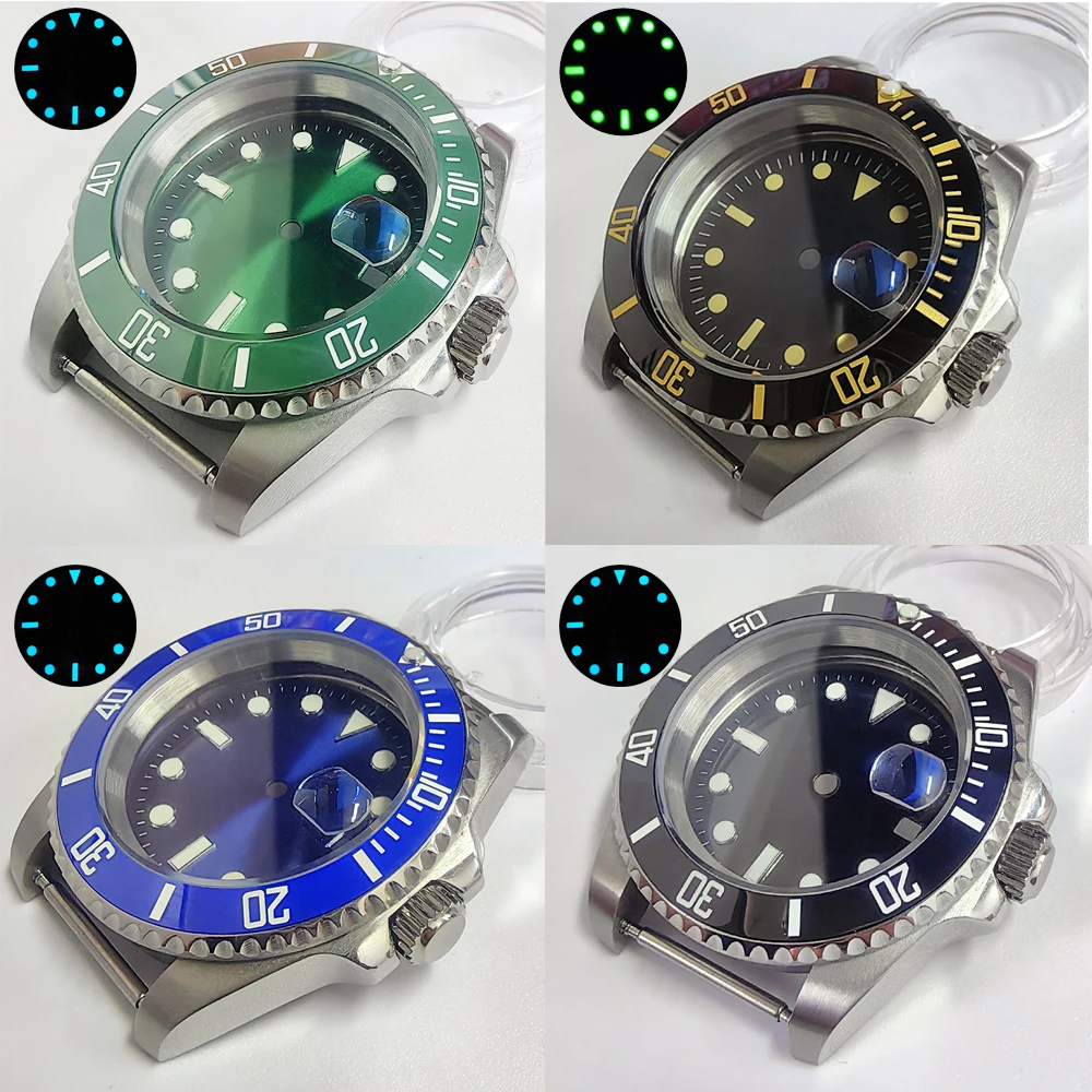 40mm silver case 28.5mm green dial NH35A sapphire glass green ceramic bezel for NH35/36 movement watch accessories assembly tool